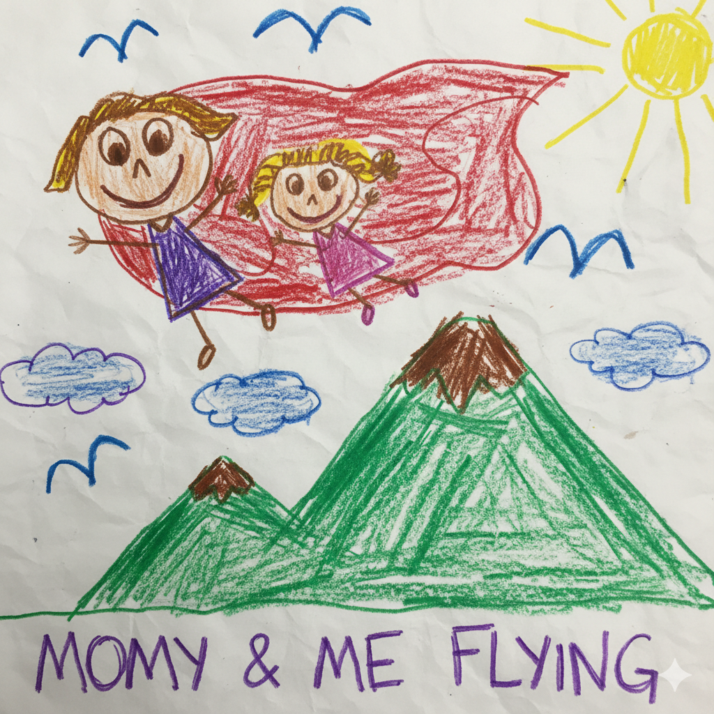 Originalzeichnung: Me Mum Flying